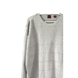 VTG Y2K Mens Large Sweater Arrow Cotton Windowpane Plaid Fisherman Preppy 90s